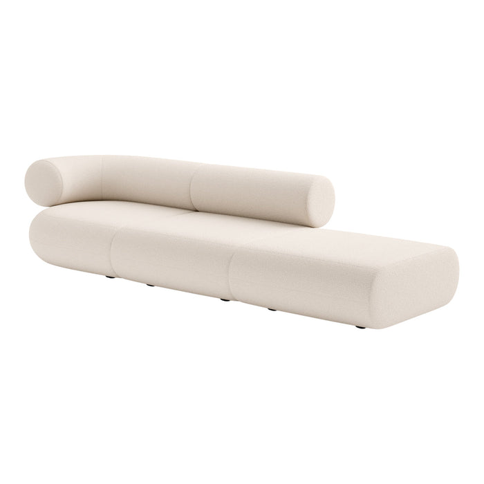 Beige modern sofa with a minimalist design and smooth, rounded edges, perfect for contemporary interiors.