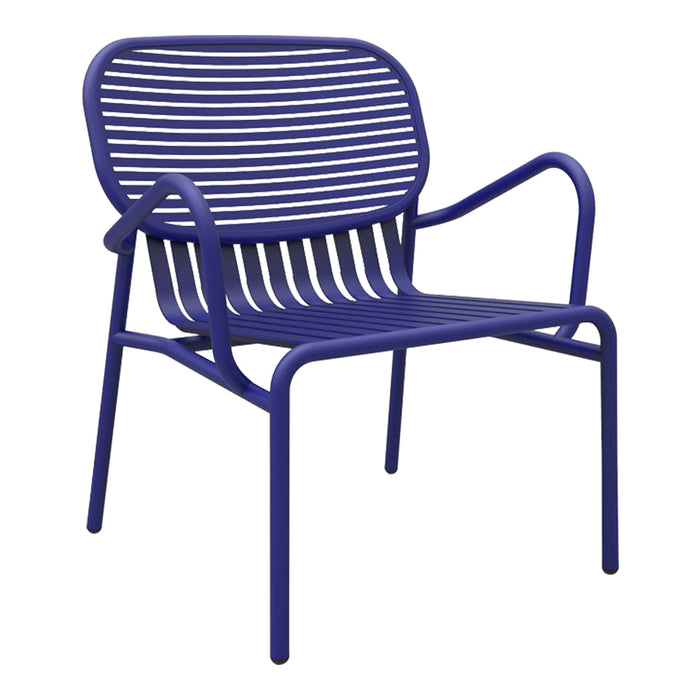 Vibrant purple chair with sleek, horizontal striped pattern and modern design. Perfect for stylish outdoor seating.