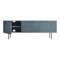 Stylish blue sideboard with a textured finish and sleek gold hardware accents. Modern design perfect for any decor.