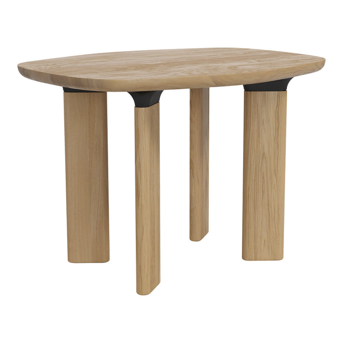 Natural wood tabletop with beige finish, featuring smooth edges and black accent legs for a modern look.