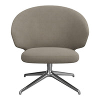 Light taupe upholstered chair with a smooth, rounded design and sleek silver base. Ideal for modern interiors.