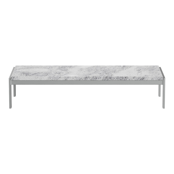Gray marble tabletop with subtle white veining, supported by a sleek silver metal frame.