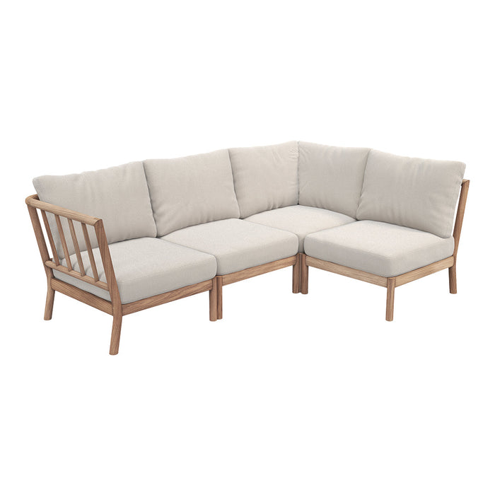 Light beige cushions with a textured finish on a wooden frame, showcasing a minimalist, contemporary design.
