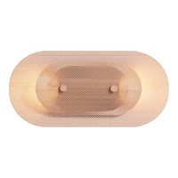 Modern oval light fixture in soft peach with a honeycomb pattern, featuring two central bulb fittings for warmth.