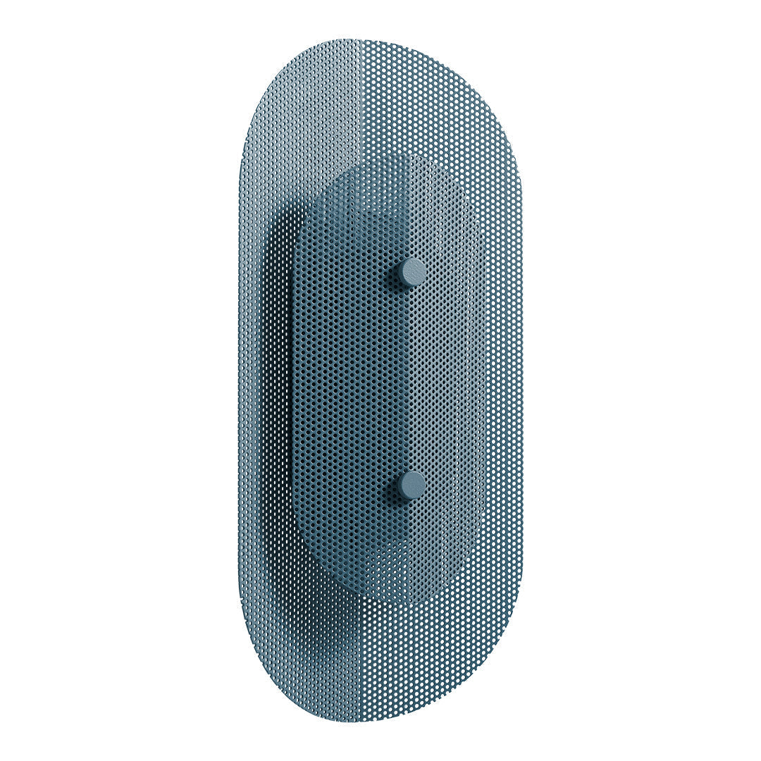 Textured light blue wall hook with a modern design, featuring an oval shape and subtle dotted patterns.