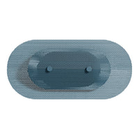 Blue oval bath mat with a textured, dotted pattern, enhancing grip and style for any bathroom decor.