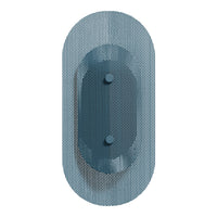 Blue geometric pattern with varying shades, featuring an oval design and two small raised dots in the center.