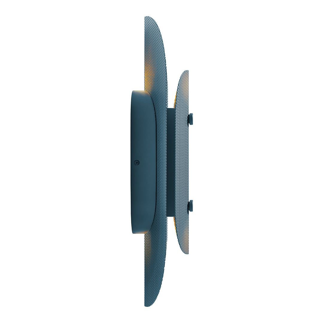 Modern wall lamp featuring a sleek blue finish with smooth, curved patterns for a stylish accent.