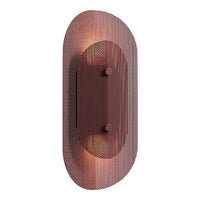 Copper mesh wall sconce with elegant oval shape and warm light glow, featuring a modern, sophisticated pattern.