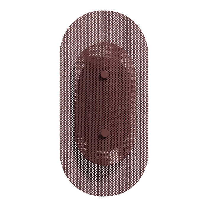 Rust-colored oval wall decor with a textured pattern and two rounded knobs, adding a modern touch to any space.