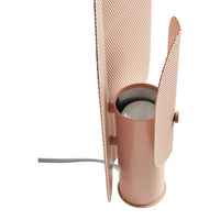 "Rose gold lamp with perforated design and soft matte finish, highlighting modern elegance and unique style."