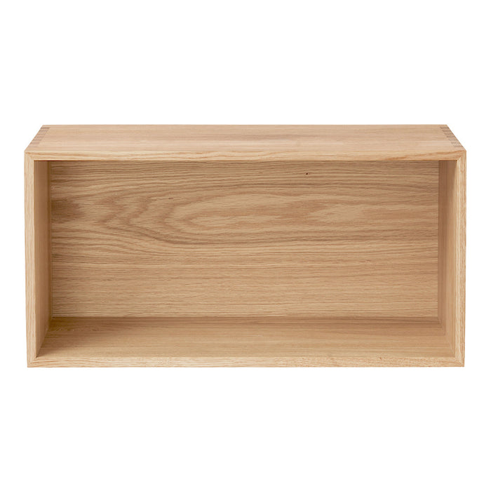 Light natural wood storage box with a smooth, minimalist design and a warm oak finish. Perfect for modern decor.