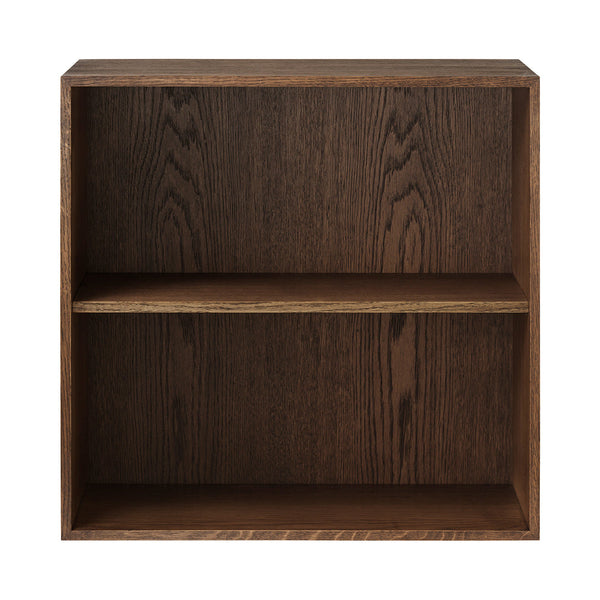 Dark wood storage shelf with a smooth finish, featuring a rich brown color and subtle grain patterns.