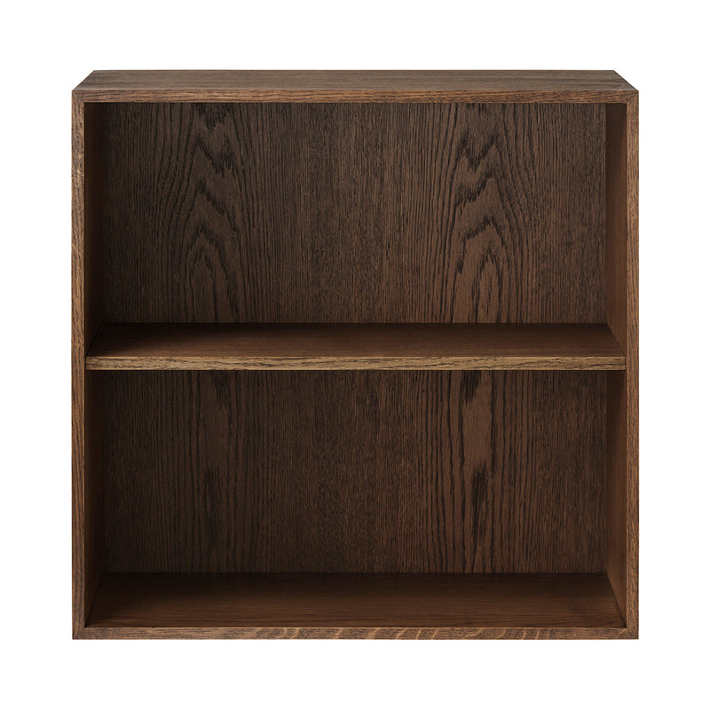 Dark wood storage shelf with a smooth finish, featuring a rich brown color and subtle grain patterns.