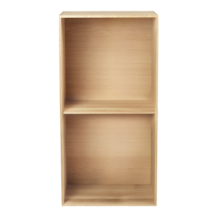 Light wood bookshelf with a smooth, natural finish, featuring two spacious compartments for organized storage.