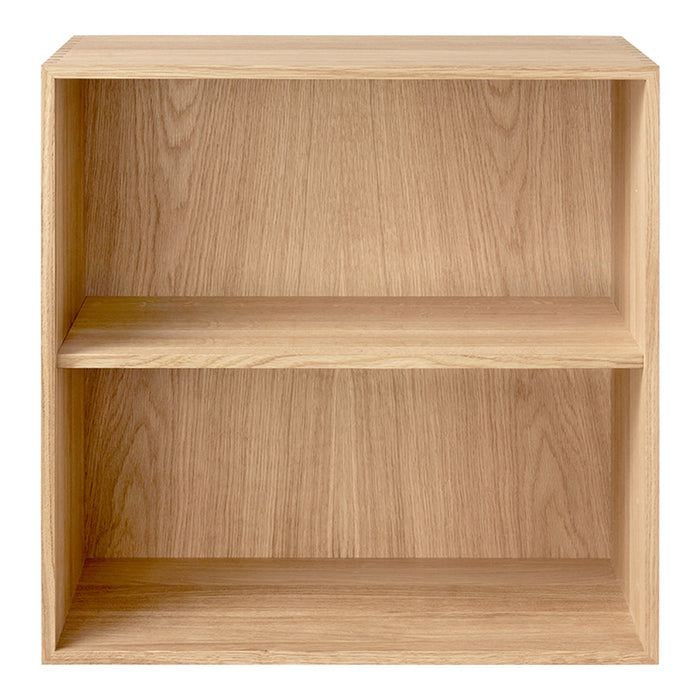 Light oak wood bookshelf with a clean, natural finish and simple, modern design. Features two open shelves.