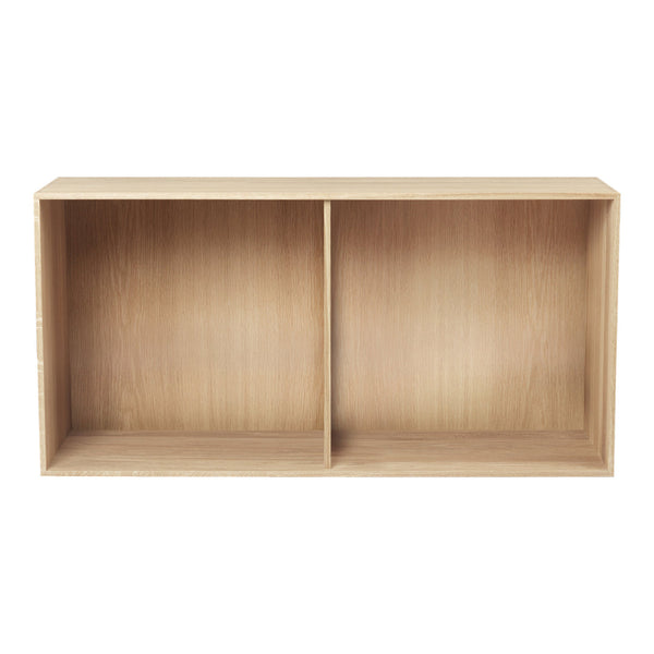 Light wood shelf featuring a smooth, natural finish with two open compartments, ideal for modern decor.