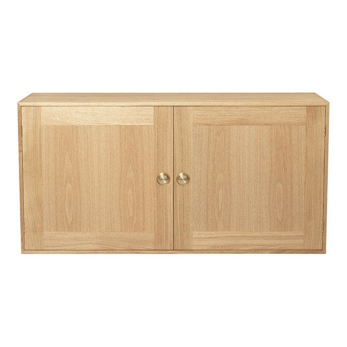 Natural wood storage cabinet with a light beige finish and smooth, simple panel design. Ideal for modern decor.