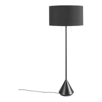 Black floor lamp with a sleek cone base and a cylindrical shade, offering a modern, minimalist design.