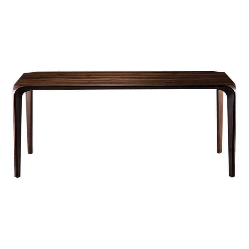 Brown wooden dining table with sleek lines and a smooth finish, perfect for modern interiors.