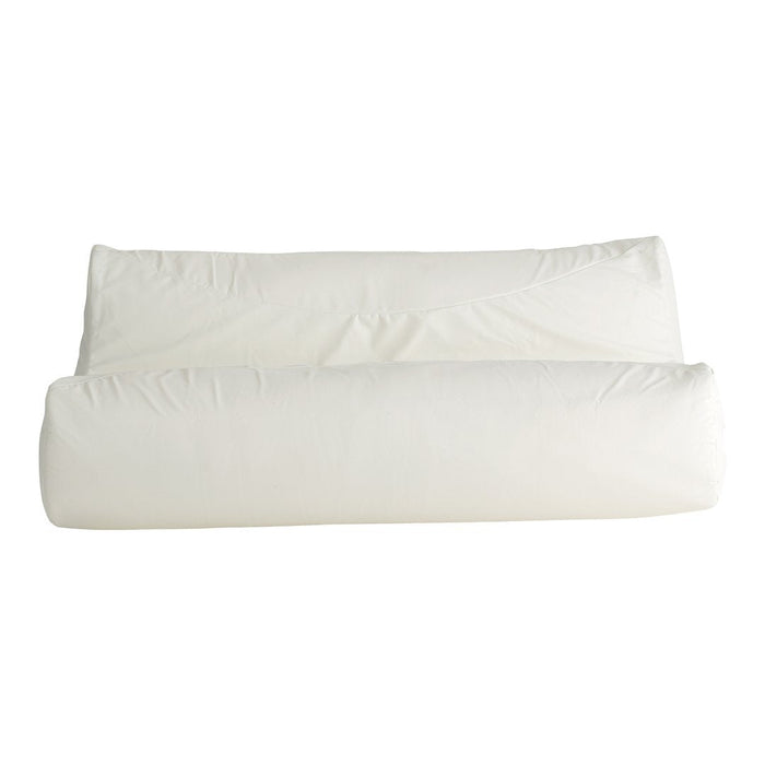 White elongated pillows with a smooth texture, perfect for sleek and modern decor.