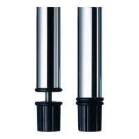 Chrome-plated tubes with sleek black rubber ends, featuring a polished finish for a modern look.