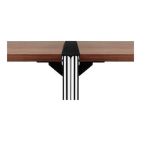 Walnut tabletop with sleek black and silver metal accents, featuring a modern, minimalist design.