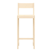 Tall, minimalist wooden bar stool in a light natural finish, featuring a simple, modern design with no patterns.