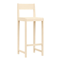 Light wood bar stool featuring a minimalist design with clean lines and a natural finish.