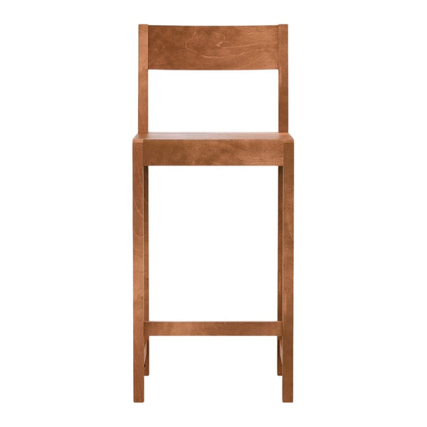 Copper barstool with a sleek, minimalist design and smooth, uniform finish. Perfect for modern interiors.