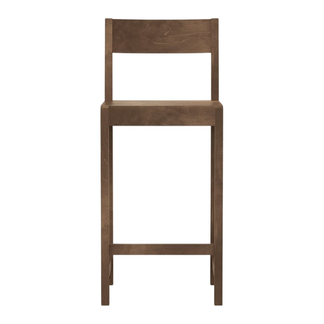 Wooden bar stool in a rich brown color with a simple, clean design and no visible patterns.