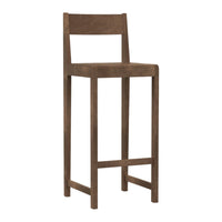 Wooden bar stool in rich brown finish with a minimalist design and no patterns. Ideal for modern interiors.