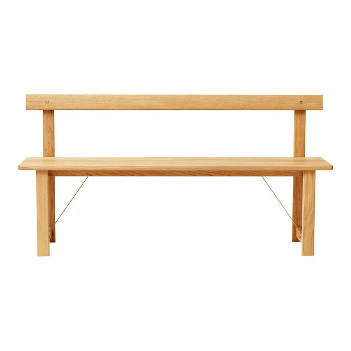 Natural wood bench in light oak finish with a simple, minimalist design and no patterns. Ideal for rustic decor.