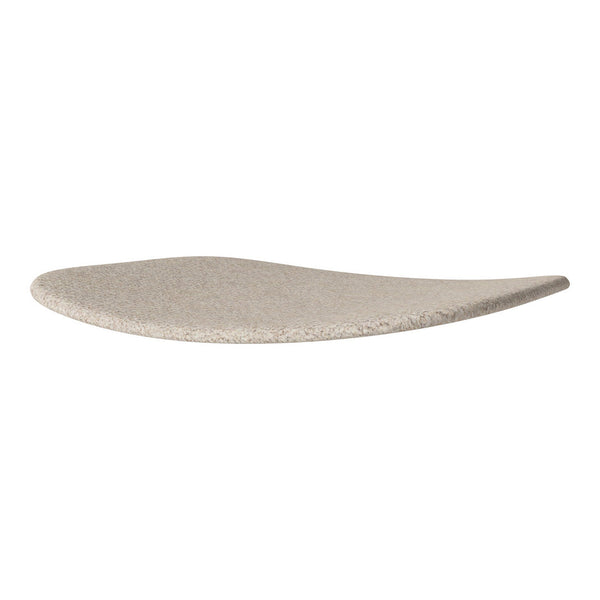 beige curved plate with a smooth, speckled texture, ideal for modern table settings.