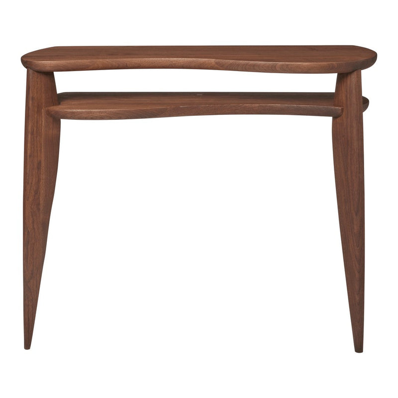 Walnut console table with smooth, flowing lines and a rich, warm brown hue, perfect for modern decor.