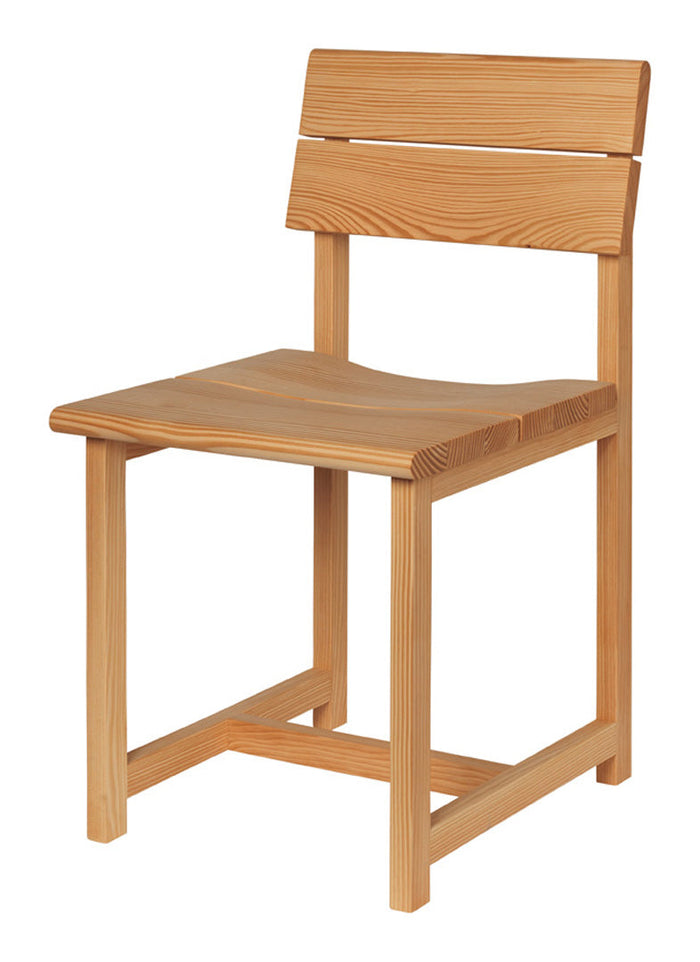Natural wood chair with a light pine finish and smooth grain pattern, featuring a minimalist design.