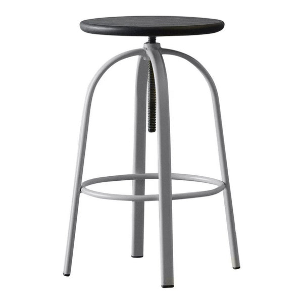 Black round seat with a sleek silver metal frame and minimalist design, perfect for modern decor.