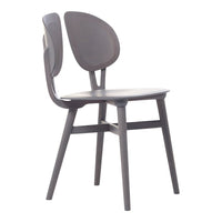 Dark gray chair with a minimalist design, featuring smooth curves and a subtle matte finish. Ideal for modern spaces.