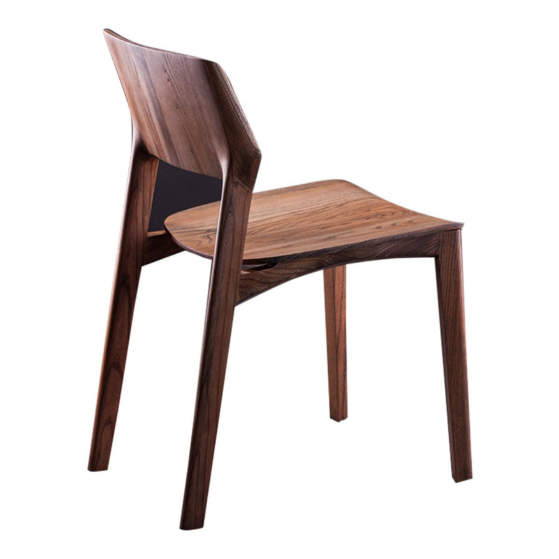 "Modern wooden chair with a rich walnut finish and smooth, minimalist design."