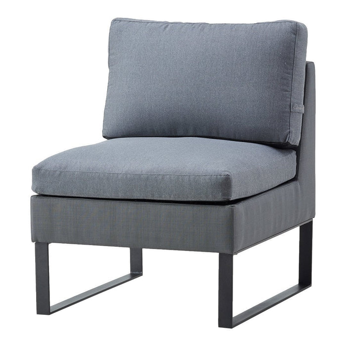 Modern gray chair with a plush cushion, featuring a clean, minimalist design and sleek metal frame.