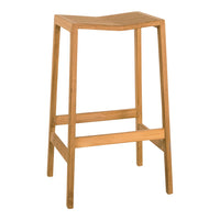 Natural light wood bar stool with a sleek, minimalist design and smooth, curved seat surface.