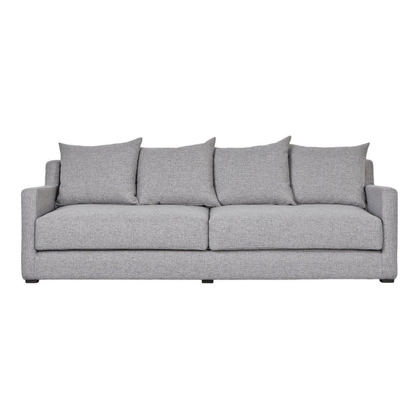 Gray sofa with clean lines and plush cushions, featuring a solid texture for a modern, minimalist look.