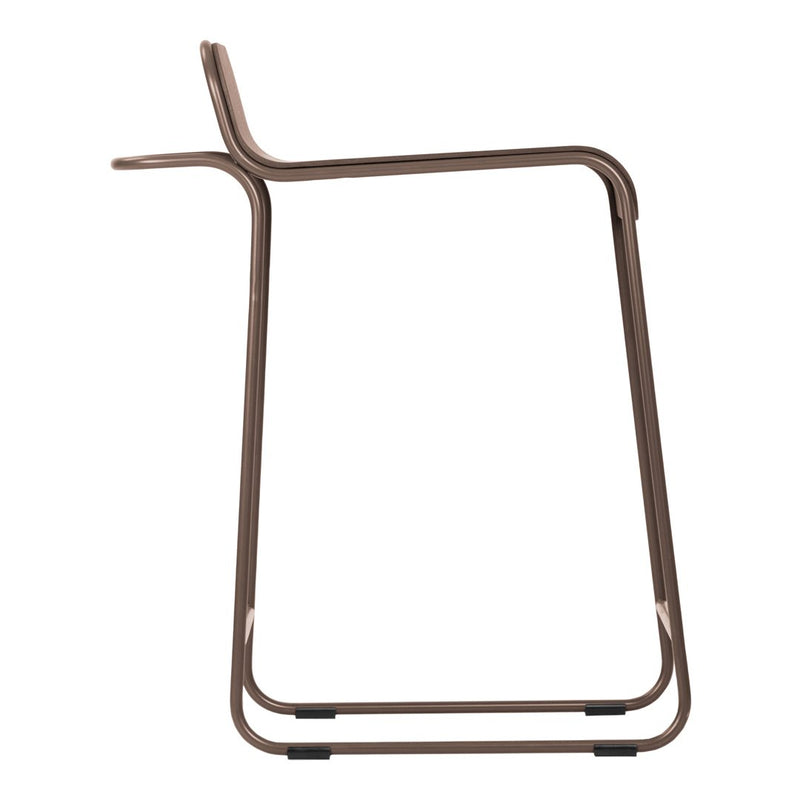 Brown metal stool with a smooth, sleek design and minimalist silhouette. Ideal for modern decor.