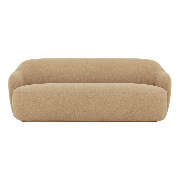 Beige, plush, contemporary sofa with smooth, rounded lines and a clean, minimalist design. Perfect for modern interiors.