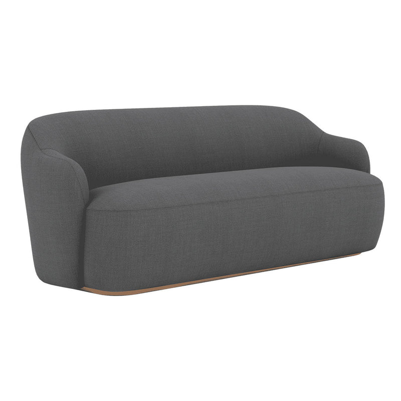 Elegant gray sofa with a smooth, modern design and subtle curved edges. Perfect for contemporary interiors.