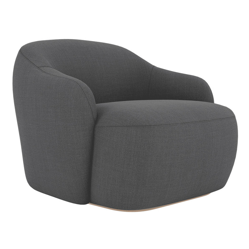 Stylish gray upholstered chair with a smooth, modern silhouette and minimalist design. Perfect for contemporary interiors.