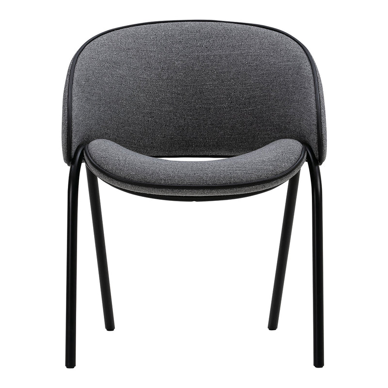 Modern gray chair with a smooth, rounded design and black metal legs. Perfect for contemporary decor.