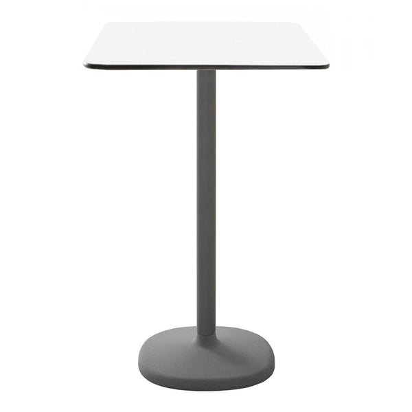 Modern white tabletop with a sleek gray metal base, simple and elegant design, perfect for contemporary spaces.