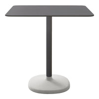 Modern rectangular table with a sleek black top and a gray rounded base, featuring a minimalist design.