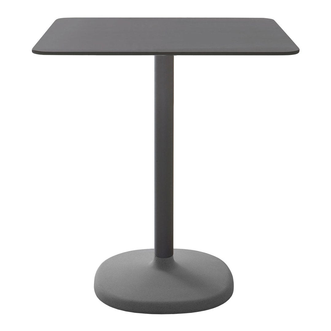 Stylish gray square table with a smooth top and a round base, perfect for modern decor.
